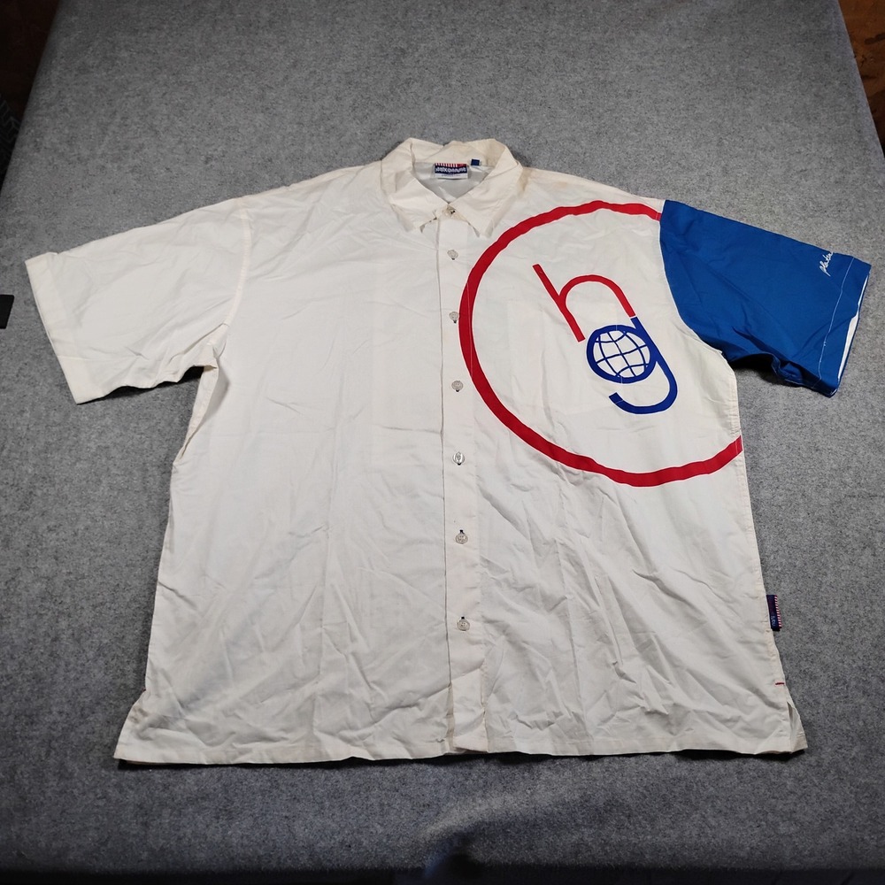 Platinum FUBU Harlem Globetrotters Shirt Mens 2X White Blue Red Button Front 90s